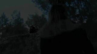 Small titted German girl eating warm cum in the woods