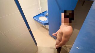 I surprise the gym cleaning girl who when she comes in to clean the toilet she catches me jerking off and helps me finish cumming with a blowjob