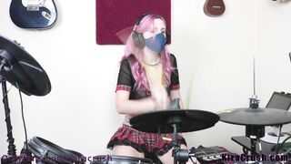 Cute Teen Schoolgirl Plays Drums In See Through Top! (The Ramones-Sheena Is A Punk Rocker)