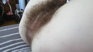 super hairy big clit pussy close up side view orgasm with vibrator