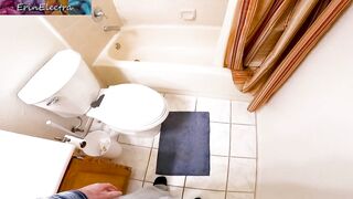 Caught masturbating on the toilet stepmom helps stepson finish off