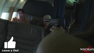 WHORNY FILMS Wild plane sex with two stunning blondes getting filmed while fucked