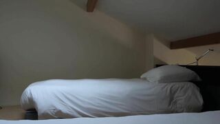 naughty girl lying on the bed touches her pussy