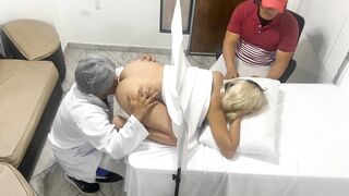 Pervert Poses as a Gynecologist Doctor to Fuck the Beautiful Wife Next to Her Dumb Husband in Erotica Medical Consultation NTR