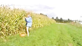 Stunning German lady stuffing a corn in her moist holes