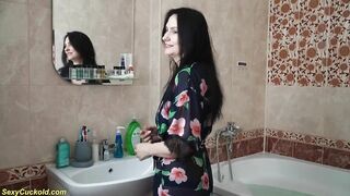 hairy bush mature takes a soapy shower