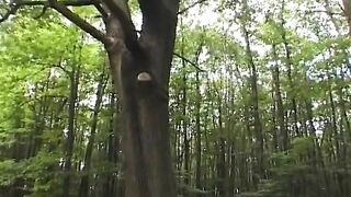 A wild French babe loves getting her asshole stretched in the woods