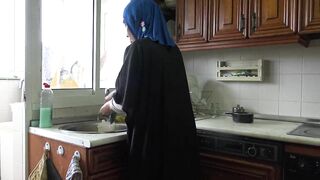 Muslim wife is fucked hard while doing the dishes