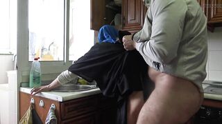 Muslim wife is fucked hard while doing the dishes