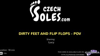 Dirty feet and flip flops, POV (POV foot worship, dirty soles, pov feet, foot pov, bare feet, soles)