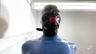 Latex Bitch is spanked ultra hard while being tied up & gagged in bondage – Submissive BDSM slave is slapped & fucked