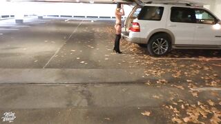 Horny blonde fuck hunk fucked in parking garage