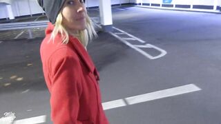 Horny blonde fuck hunk fucked in parking garage