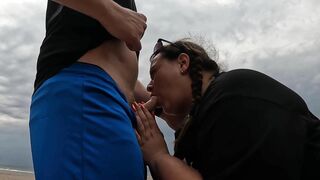 BBW MissLilyMonroe Deepthroats and Gags on Strangers Cock By The Beach