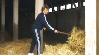 Horny German BBW making her dude cum on a farm