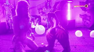 Neon party escalates - girls fuck and scream with pleasure