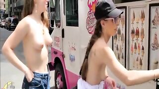 2 Girls Walking in just Thongs