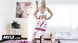 Mylf - Busty Blonde Slut Gets Her Tight Milf Pussy Wet And Fucked During Yoga Workout