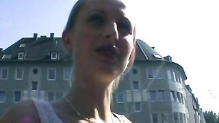 A slim blonde babe from Germany making a dude cum in POV