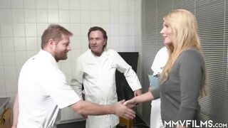 Blonde hoe gets inspected by two doctors