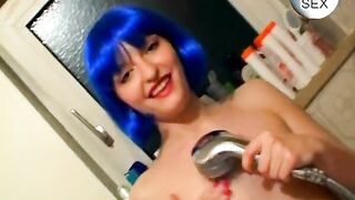 A horny teen from Germany with blue hair in her first ever gangbang