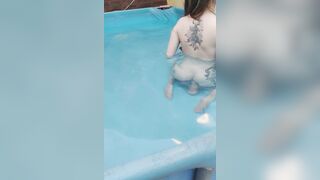 Riding a dildo in the pool