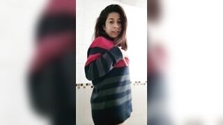 Selene masturbates in the bathroom while her parents are at home