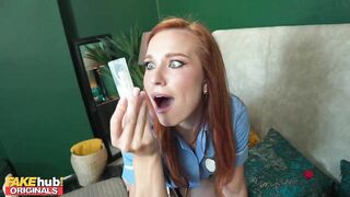 FAKEhub - Hot redhead nurse with perfect delicious little tight pink shaved pussy has to collect a sperm sample