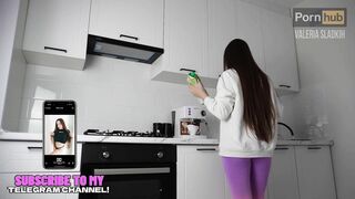 Girl cheated with a neighbor to her husband right in the kitchen - cum inside. Valeria Sladkih