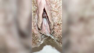 Hairy Pussy Dripping cum and Pissing. You can lick it ????
