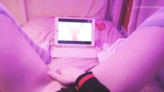 Kawaii girl masturbates after class watching lesbian hentai until squirts and pisses herself