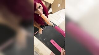 Sex Machine fucks Deep Throat with Huge Dildo Teen Cat Girl, Sucking sex toy Hardcore Fetish Blowjob