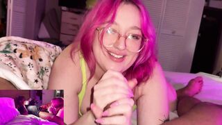 Titty fucking blowjob facial, cumming on her glasses (multiple cumshot view)