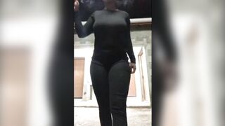 Ebony milf outdoor titty flash while smoking