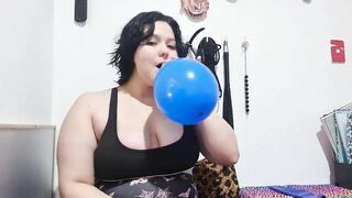 Blowing up HUGE blue balloon