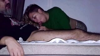 lovers couple having sex at dawn, cum dripping down their pussy