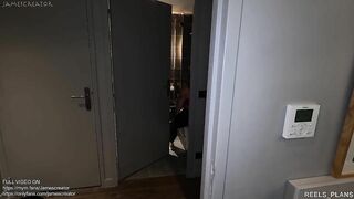 Pretty blonde French girl with big ass cheats on her boyfriend, caught masturbating and by her roommate