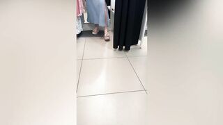 Fitting room. I spy on a busty beauty changing clothes and fuck her, ending up in her pussy