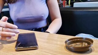 I flash my natural breasts in public at a McDonald's restaurant