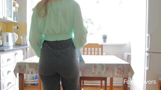 I fuck my College Roommate hard on kitchen table and she have Orgasm twice!