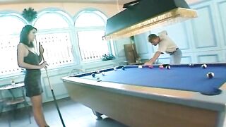 Anal threesome on the pool table with two amazing French babes