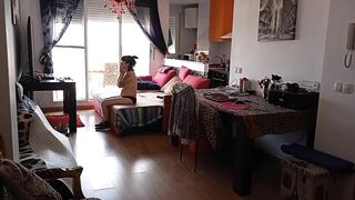 Spanish milf cleans house nude in summer