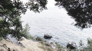 Very risky fucking in the forest with cute sea views 4K