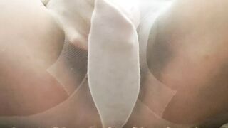 Wife finger fucking her vagina under stockings is wet from hot