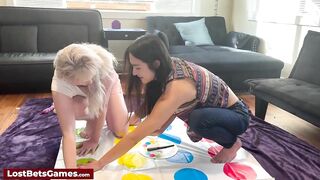 A huge sex toy used on her after a sexy lesbian strip twister game