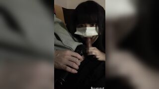 POV Japanese goth girl with remote sex toy in public downtown