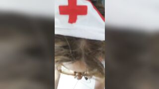 Nurse sucks close-up and in the bathtub