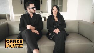 Fucking your client Megan Fiore alongside her hubby in horny trio