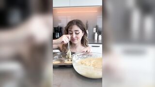 Sexy Petite Blonde with Big Tits and Juicy Ass Does Topless Baking Challenge