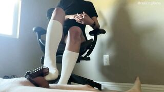 Brat Roxy Teases Foot Bitch Locked in Chastity with her Feet